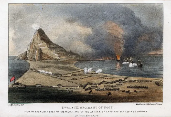 Framed Print : Twelfth Regiment of Foot, The North part of Gibraltar, 13th and 14th September 1782. Artist: Madeley Framed Print : Twelfth Regiment of Foot, The North part of Gibraltar, 13th and 14th September 1782. Artist: Madeley