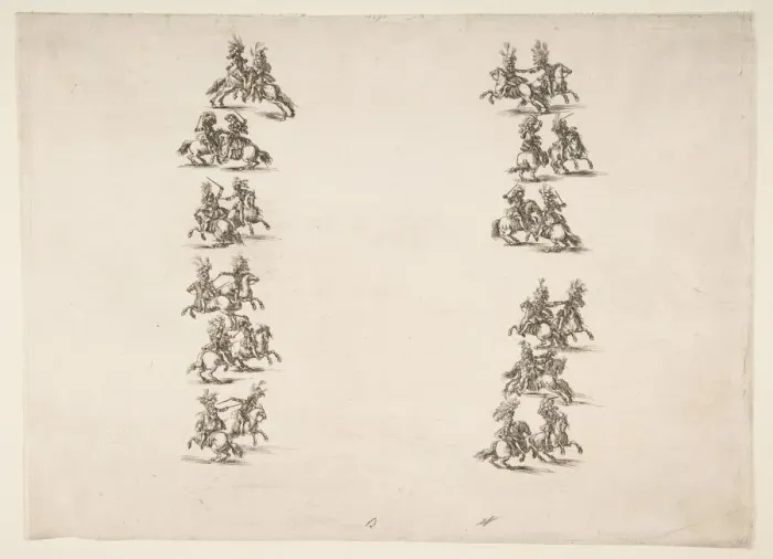 Framed Print : Twenty-four Cavaliers Fighting in Two Columns, 1652. Creator: Stefano della Bella Framed Print : Twenty-four Cavaliers Fighting in Two Columns, 1652. Creator: Stefano della Bella