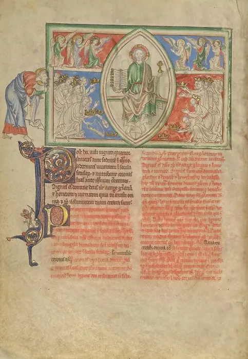 Framed Print : The Twenty-Four Elders Pay Homage to the Throne of God; Dyson Perrins Apocalypse, about 1255-1260. Creator: Unknown Framed Print : The Twenty-Four Elders Pay Homage to the Throne of God; Dyson Perrins Apocalypse, about 1255-1260. Creator: Unknown