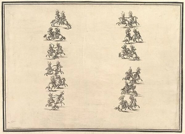 Twenty-four riders dueling and forming two columns, from La Gara delle Stagioni, 1652