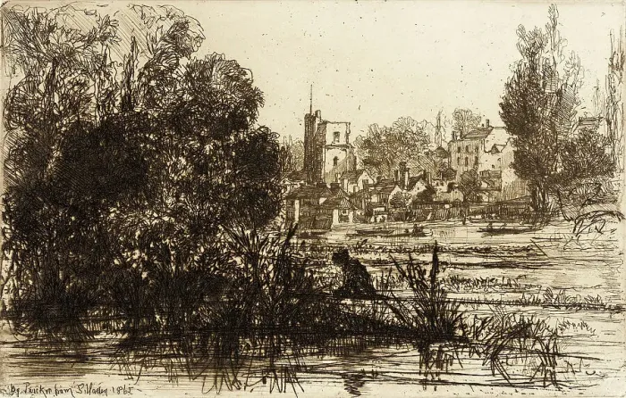 Framed Print : Twickenham Church, 1865. Creator: Francis Seymour Haden Framed Print : Twickenham Church, 1865. Creator: Francis Seymour Haden