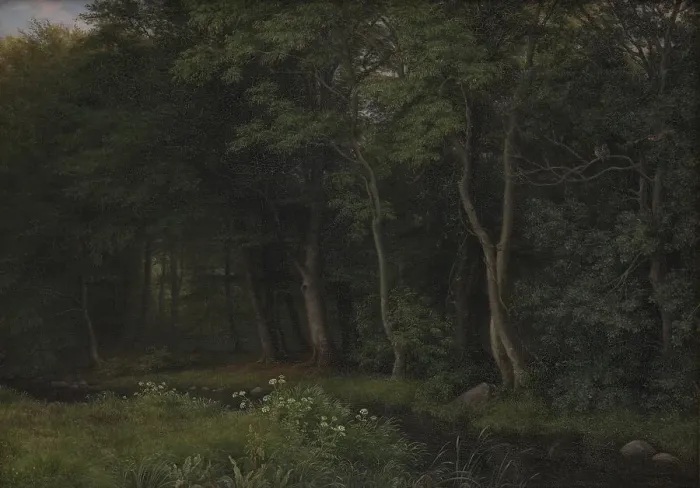 Framed Print : Twilight Setting in a Wood near Iselingen Manor, Zealand, 1860. Creator: Peter Christian Thamsen Skovgaard Framed Print : Twilight Setting in a Wood near Iselingen Manor, Zealand, 1860. Creator: Peter Christian Thamsen Skovgaard