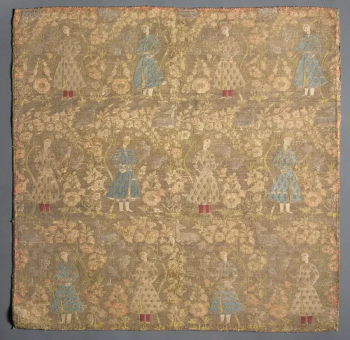 Framed Print : Twill weave with falconers amid rose bushes, 1650-1699. Creator: Unknown Framed Print : Twill weave with falconers amid rose bushes, 1650-1699. Creator: Unknown