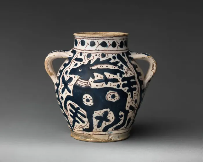 Framed Print : Two-Handled Jar with Stag, Italian, early 1400s. Creator: Unknown Framed Print : Two-Handled Jar with Stag, Italian, early 1400s. Creator: Unknown