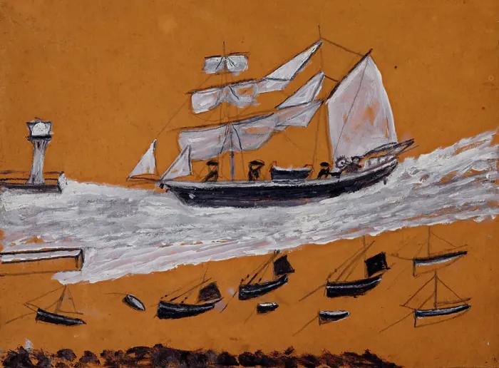 Framed Print : Two-master and fishing fleet, c1930. Creator: Alfred Wallis Framed Print : Two-master and fishing fleet, c1930. Creator: Alfred Wallis