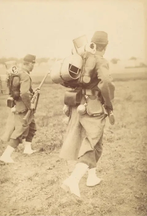 Framed Print : [Two Soldiers Packing Gear], 1890s. Creator: Unknown