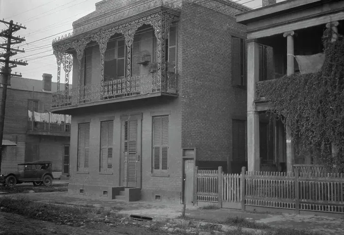 Framed Print : Two-story houses, New Orleans, between 1920 and 1926. Creator: Arnold Genthe Framed Print : Two-story houses, New Orleans, between 1920 and 1926. Creator: Arnold Genthe