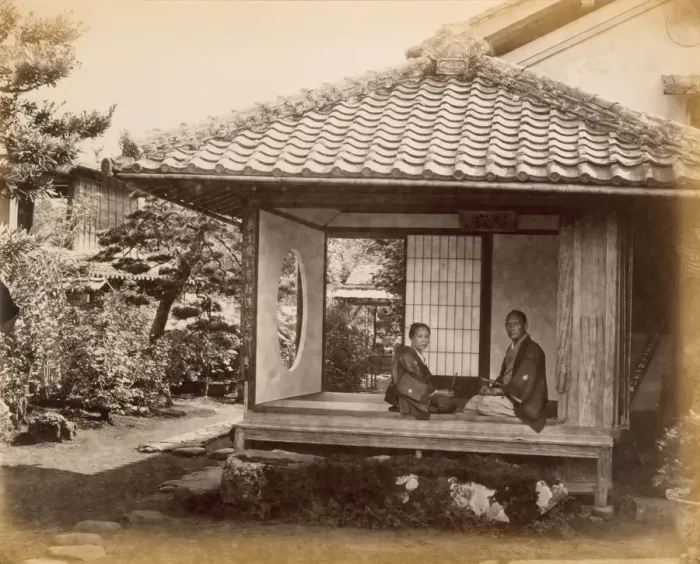 Framed Print : Tycoons halting place on the Tocaido Hasa, 1868. Creator: Felice Beato (1825-c. 1908) Framed Print : Tycoons halting place on the Tocaido Hasa, 1868. Creator: Felice Beato (1825-c. 1908)