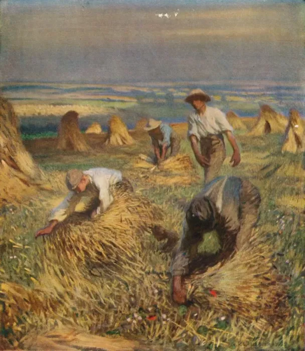 Framed Print : Tying the Sheaves, 1902, (1923). Artist: George Clausen Framed Print : Tying the Sheaves, 1902, (1923). Artist: George Clausen