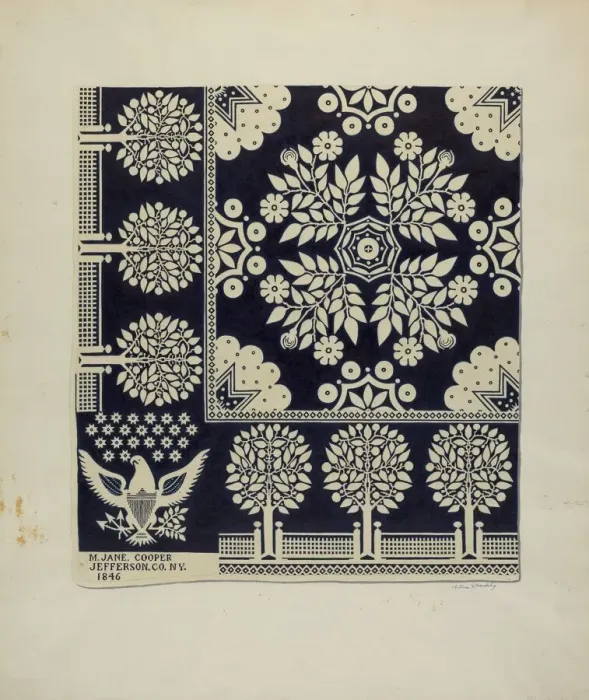Framed Print : Tyler Coverlet, c. 1940. Creator: Merkley, Arthur G Framed Print : Tyler Coverlet, c. 1940. Creator: Merkley, Arthur G