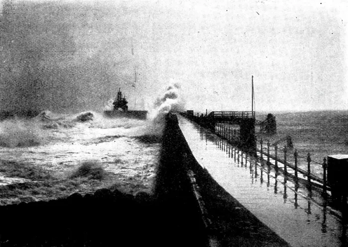 Framed Print : Tynemouth Jetty during the recent storm, 1898. Creator: Auty