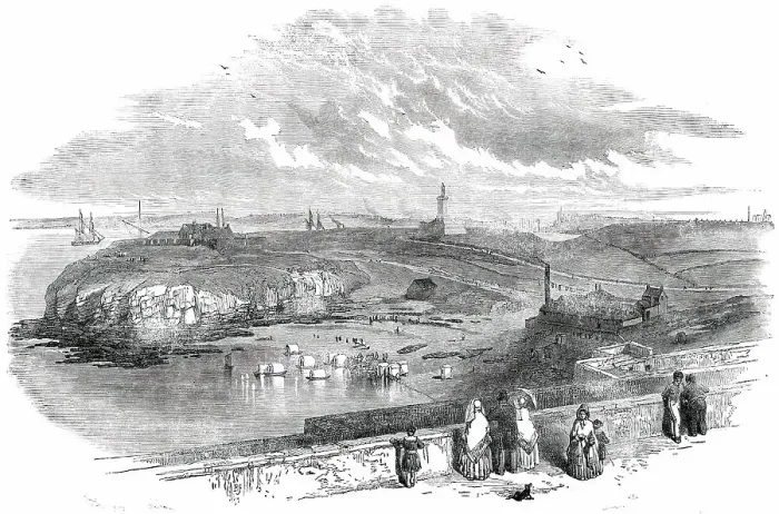 Framed Print : Tynemouth, Northumberland - the Harbour, from the Priory, 1850. Creator: Unknown
