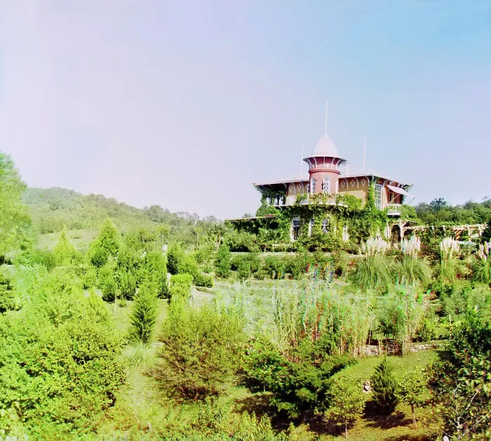Framed Print : Type of dacha on a cultivated lot, between 1905 and 1915. Creator: Sergey Mikhaylovich Prokudin-Gorsky Framed Print : Type of dacha on a cultivated lot, between 1905 and 1915. Creator: Sergey Mikhaylovich Prokudin-Gorsky