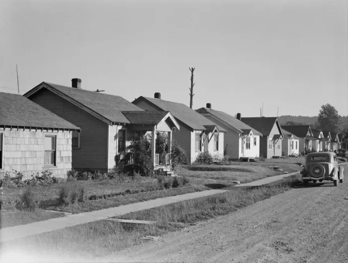 Framed Print : Type of home built by private interests for mill people, Longview, Cowlitz County, Washington, 1939. Creator: Dorothea Lange Framed Print : Type of home built by private interests for mill people, Longview, Cowlitz County, Washington, 1939. Creator: Dorothea Lange