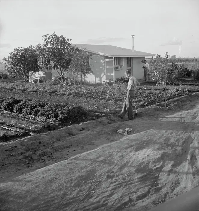 Framed Print : Type house at Garden Homes, Arvin (Kern County), California, 1938. Creator: Dorothea Lange Framed Print : Type house at Garden Homes, Arvin (Kern County), California, 1938. Creator: Dorothea Lange