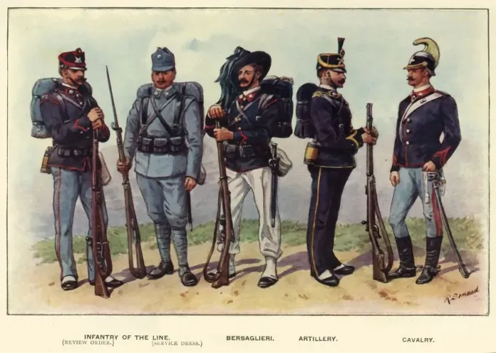Framed Print : Types of the Italian Army, 1919. Creator: Richard Simkin Framed Print : Types of the Italian Army, 1919. Creator: Richard Simkin