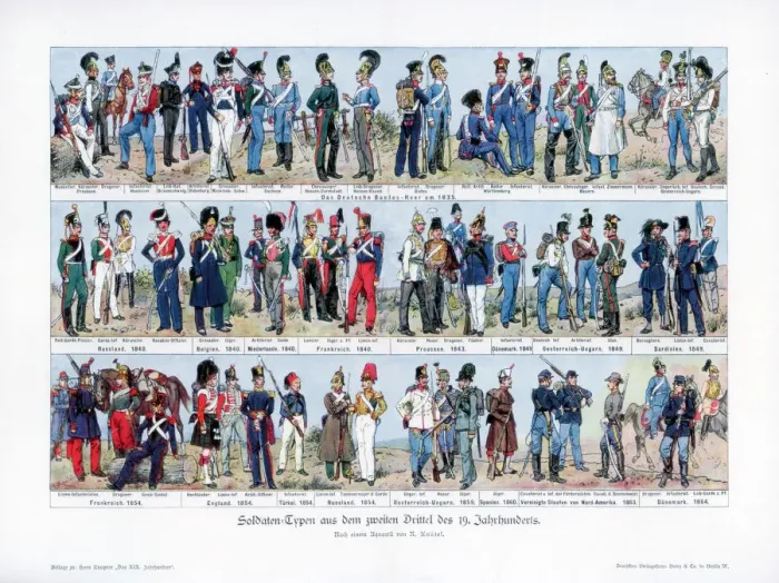 Framed Print : Types of soldiers from the middle of the 19th century, 1900. Artist: Richard Knotel Framed Print : Types of soldiers from the middle of the 19th century, 1900. Artist: Richard Knotel