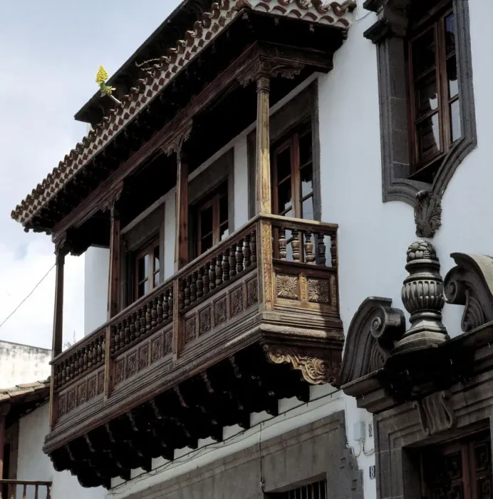 Framed Print : Detail of a typical balcony made in Tea pine wood in the city of Teror, Grand Canary Framed Print : Detail of a typical balcony made in Tea pine wood in the city of Teror, Grand Canary