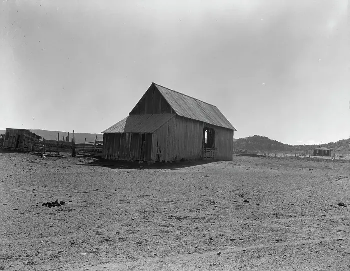 Framed Print : Typical barn on the edge of town, Escalante, Utah, 1936. Creator: Dorothea Lange Framed Print : Typical barn on the edge of town, Escalante, Utah, 1936. Creator: Dorothea Lange