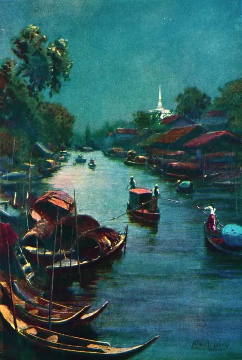 Framed Print : A Typical Canal Scene, Bangkok, 1913. Artist: Edwin Norbury Framed Print : A Typical Canal Scene, Bangkok, 1913. Artist: Edwin Norbury