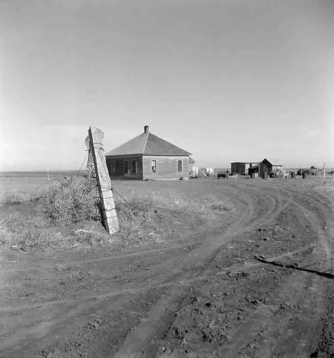 Framed Print : Typical farm in the Mills area, New Mexico, 1935. Creator: Dorothea Lange Framed Print : Typical farm in the Mills area, New Mexico, 1935. Creator: Dorothea Lange