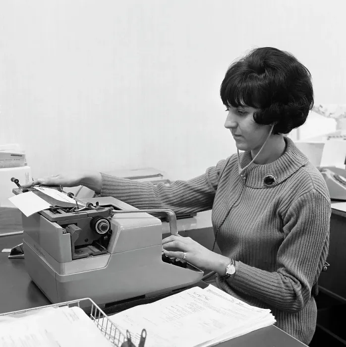 Framed Print : Typist, 1967. Artist: Michael Walters Framed Print : Typist, 1967. Artist: Michael Walters