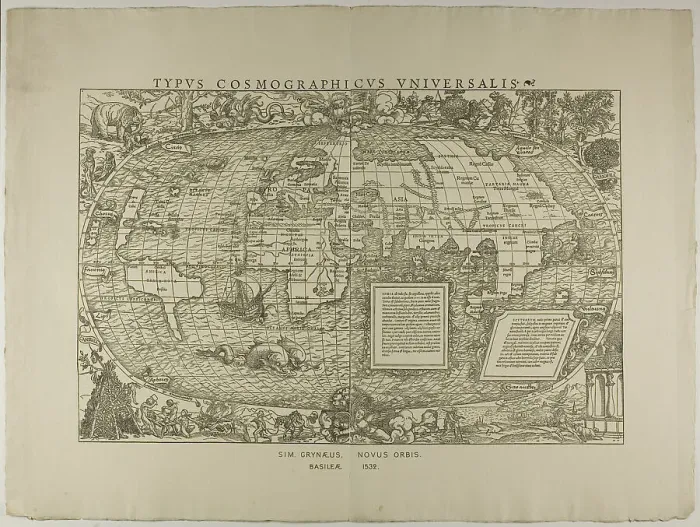 Framed Print : Typus Cosmographicus Universalis, Sim. Grynaeus, Novus Orbis, Basileae 1532, reprinted 1889. Creator: Unknown Framed Print : Typus Cosmographicus Universalis, Sim. Grynaeus, Novus Orbis, Basileae 1532, reprinted 1889. Creator: Unknown