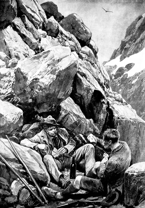 Framed Print : Tyrolese Poachers in Hiding, 1895. Creator: Lascelles Framed Print : Tyrolese Poachers in Hiding, 1895. Creator: Lascelles