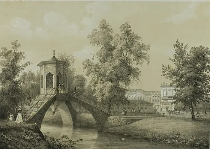 Framed Print : Tzarskoé-sélo Palace, View of the Chinese Bridge, c. 1820. Creator: C. Schultz Framed Print : Tzarskoé-sélo Palace, View of the Chinese Bridge, c. 1820. Creator: C. Schultz