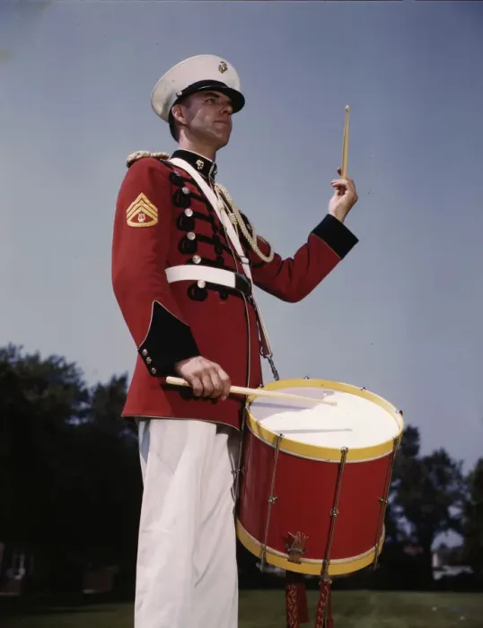 Framed Print : U. S. Marine Band drummer, probably at the Marine Barracks, Washington, D. C. 1942. Creator: Alfred T Palmer Framed Print : U. S. Marine Band drummer, probably at the Marine Barracks, Washington, D. C. 1942. Creator: Alfred T Palmer