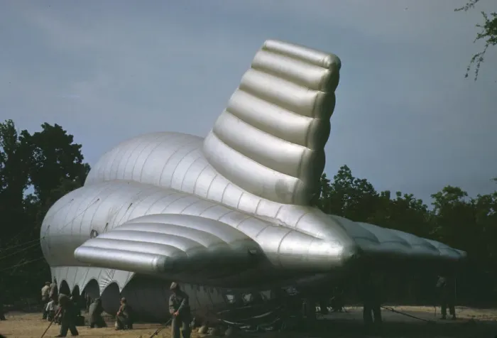 Framed Print : U. S. Marine Corps, bedding down a big barrage balloon, Parris Island, S. C. 1942. Creator: Alfred T Palmer Framed Print : U. S. Marine Corps, bedding down a big barrage balloon, Parris Island, S. C. 1942. Creator: Alfred T Palmer