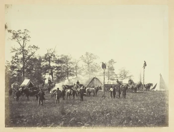 Framed Print : U. S. Military Telegraph Construction Corps, April 1864. Creator: Alexander Gardner Framed Print : U. S. Military Telegraph Construction Corps, April 1864. Creator: Alexander Gardner