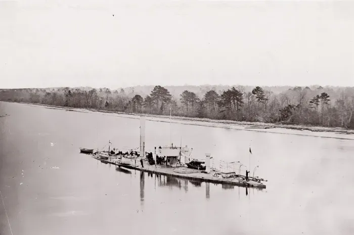 Framed Print : U. S. Monitor Casco on James River, taken from a lookout tower on bank Framed Print : U. S. Monitor Casco on James River, taken from a lookout tower on bank