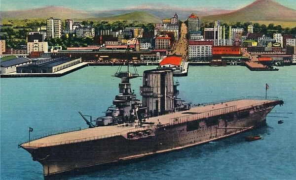 U. S. Navy Plane Carrier at Anchor at Foot of Broadway. San Diego, California, c1941