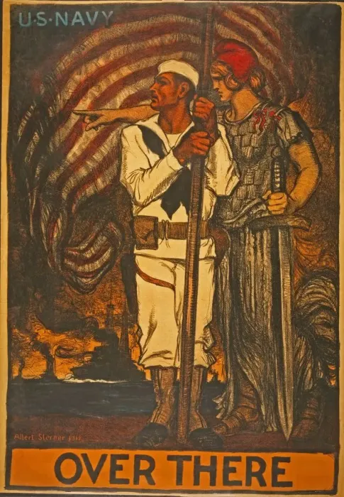 Framed Print : U. S. Navy Recruitment Poster Over There, 1917 Framed Print : U. S. Navy Recruitment Poster Over There, 1917