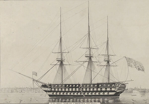 U. S. Ship North Carolina, 102 Guns, 1843. 1843. Creator: Nathaniel Currier