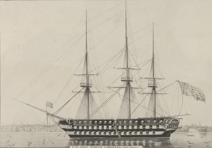 Framed Print : U. S. Ship North Carolina, 102 Guns, 1843. 1843. Creator: Nathaniel Currier Framed Print : U. S. Ship North Carolina, 102 Guns, 1843. 1843. Creator: Nathaniel Currier