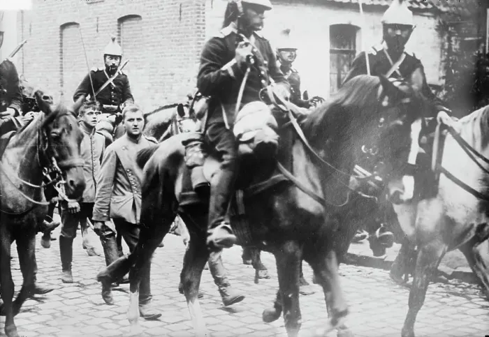 Framed Print : Uhlan prisoners at Guelzin, between c1914 and c1915. Creator: Bain News Service Framed Print : Uhlan prisoners at Guelzin, between c1914 and c1915. Creator: Bain News Service