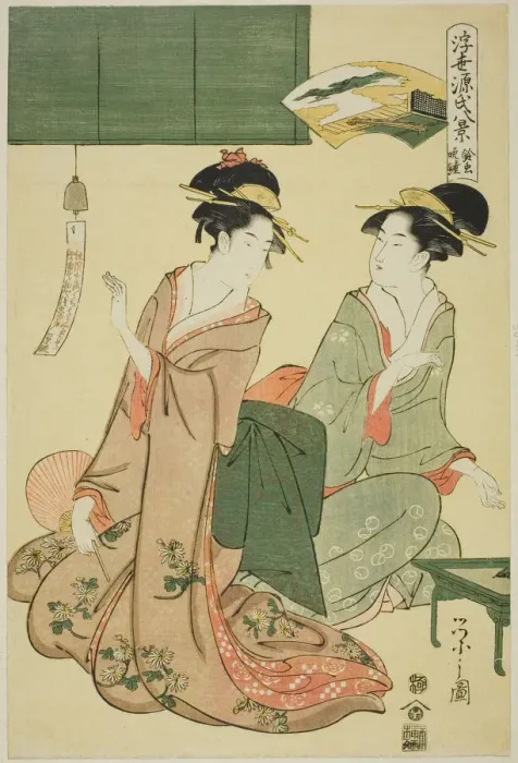 Framed Print : Ukiyo Genji hakkei : Suzumushi no bansho, late 18th-early 19th century. Creator: Hosoda Eishi Framed Print : Ukiyo Genji hakkei : Suzumushi no bansho, late 18th-early 19th century. Creator: Hosoda Eishi