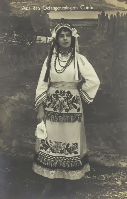 Framed Print : A Ukrainian prisoner of war performing a dance at a prisoner... (between 1910 and 1919?). Creator: Paul Tharan Framed Print : A Ukrainian prisoner of war performing a dance at a prisoner... (between 1910 and 1919?). Creator: Paul Tharan