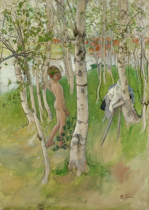 Framed Print : Ulf. Nude Boy among Birches, c.1898. Creator: Carl Larsson Framed Print : Ulf. Nude Boy among Birches, c.1898. Creator: Carl Larsson