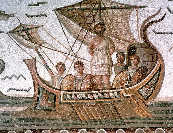 Ulysses and the sirens, Roman mosaic, 3rd century AD