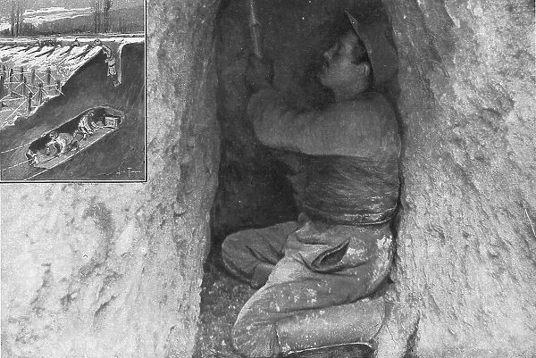 'Un sapeur-mineur a son obscur et perilleux travail dans une galerie, 1915. Creator: Unknown