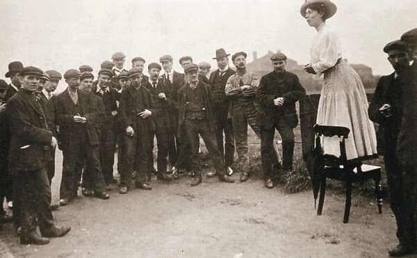 Una Dugdale, British suffragette, campaigning at the Newcastle by-election, September 1908