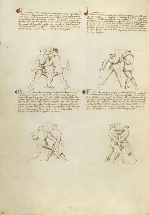 Framed Print : Unarmed Combat; Fior di Battaglia, about 1410. Creator: Fiore Furlan dei Liberi da Premariacco Framed Print : Unarmed Combat; Fior di Battaglia, about 1410. Creator: Fiore Furlan dei Liberi da Premariacco