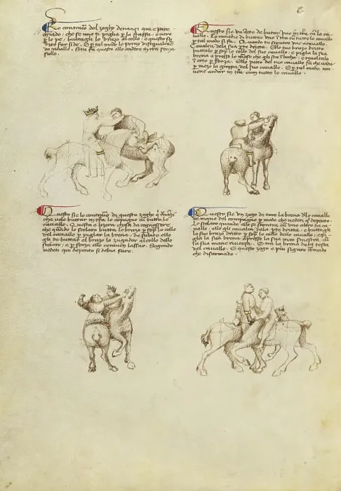 Framed Print : Unarmed Equestrian Combat, about 1410. Creator: Unknown Framed Print : Unarmed Equestrian Combat, about 1410. Creator: Unknown