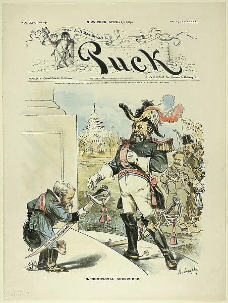 Unconditional Surrender, from Puck, published April 17, 1889. Creator: Louis Dalrymple