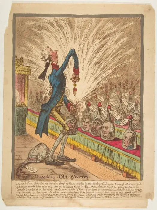 Framed Print : Uncorking Old Sherry, March 10, 1805. Creator: James Gillray Framed Print : Uncorking Old Sherry, March 10, 1805. Creator: James Gillray