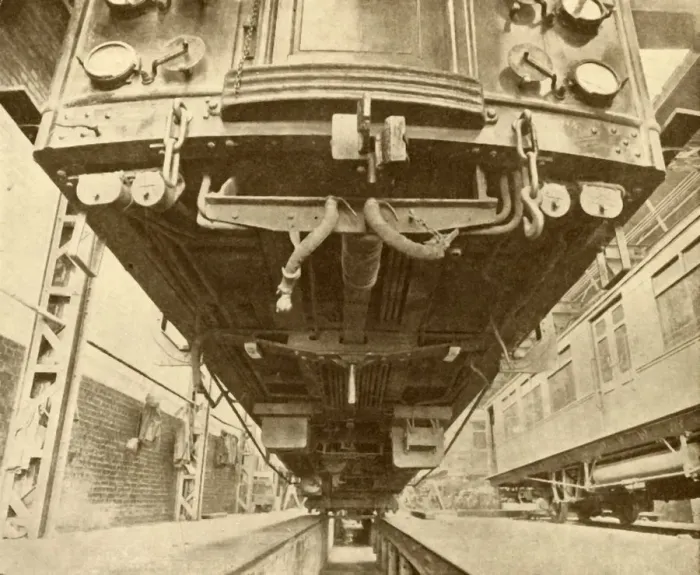 Framed Print : Under the Underground: Beneath a District Railway Electric Car, 1930. Creator: Unknown Framed Print : Under the Underground: Beneath a District Railway Electric Car, 1930. Creator: Unknown