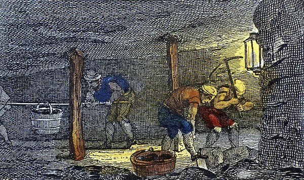 Underground scene in a coal mine in the Newcastle-upon-Tyne area of England, 1823